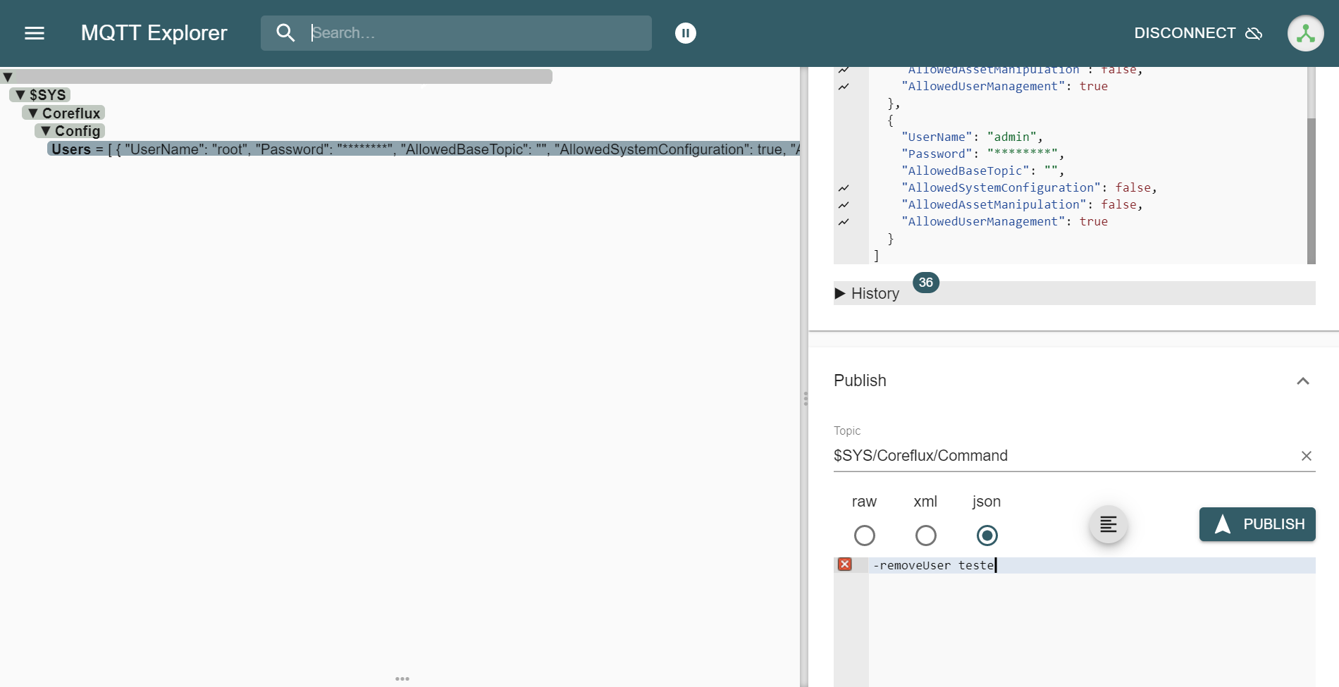 using mqtt explorer with coreflux